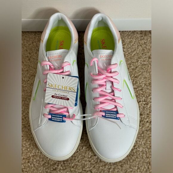 NWT Skechers Womens Court Classics Eden LX White/Pink/Green Shoes Sz7.5 - Picture 3 of 11